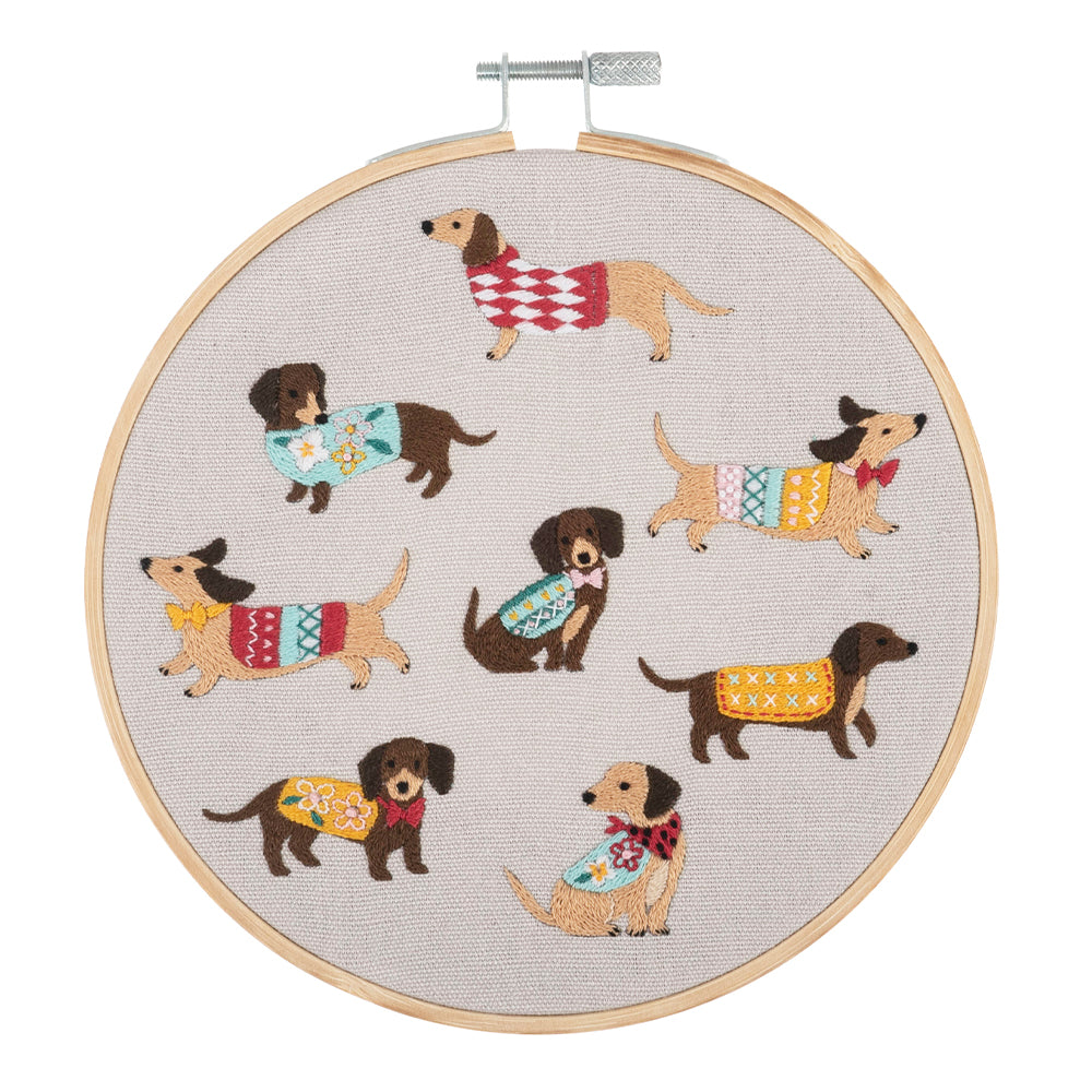 Too Many Sausage Dogs! | Complete Embroidery Kit with Hoop | 15cm Wide