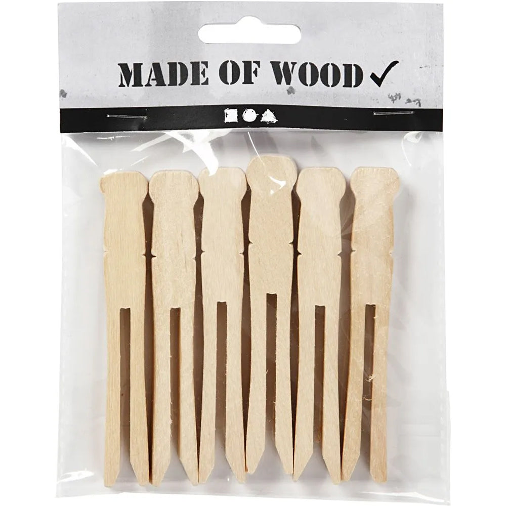 9cm Wooden Flat Dolly Pegs | 6 Pieces | Craft Item