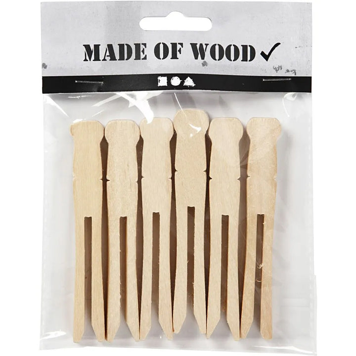 9cm Wooden Flat Dolly Pegs | 6 Pieces | Craft Item