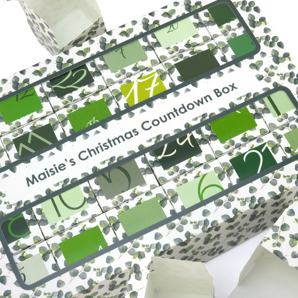 Personalised Advent Calendar Kit | 24 Cubes & Outer Box | Watercolour Eucalyptus