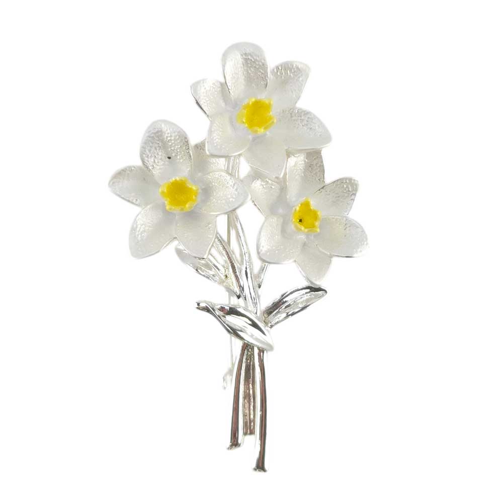 Pretty White Daffodil Brooch | 4.2cm Tall | Ladies Gift | Cracker Filler