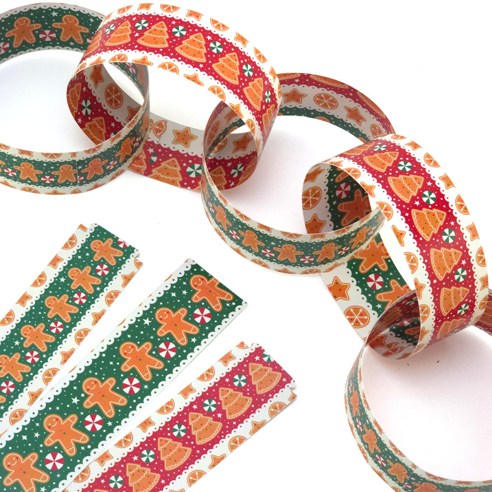 30 Reusable Christmas Paper Chains | Gingerbread Christmas | No Glue | 2.5m