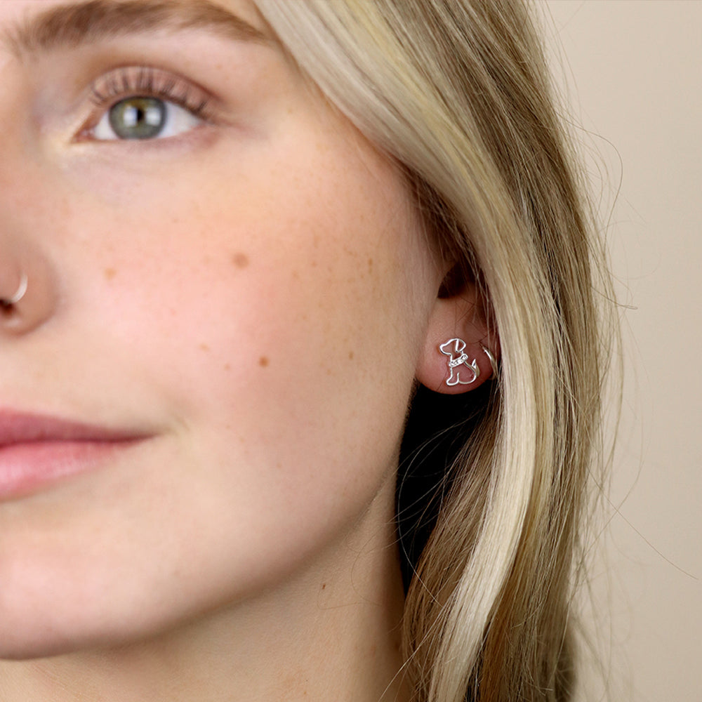 Sterling Silver Puppy Dog Crystal Stud Earrings | Mini Gift | Cracker Filler