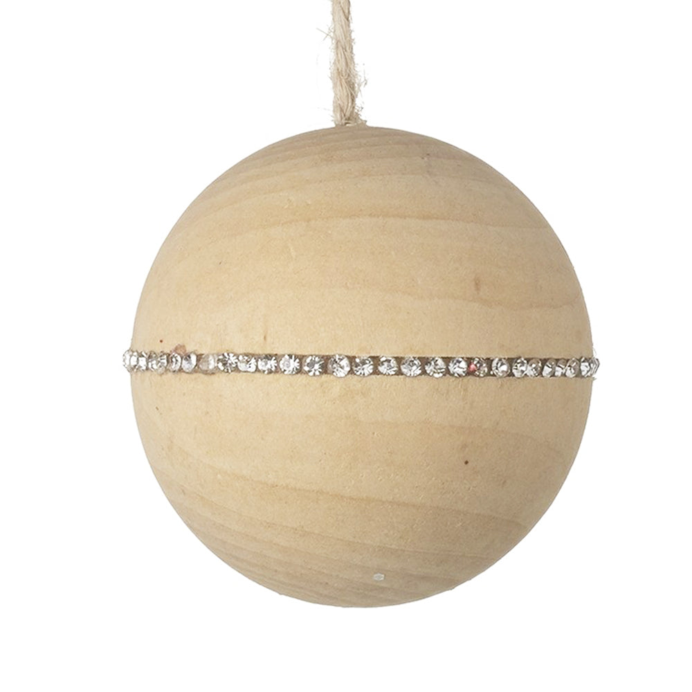5cm Wooden Bauble with Diamante Detail | Christmas Tree Decoration
