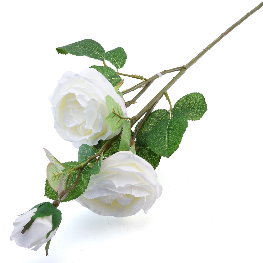Gorgeous Triple White Rose Spray | 72cm Long | Faux Flower Stem