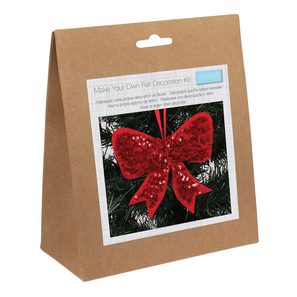Red Bow | Felt & Sequin Sewing Kit | Hanging Christmas Ornament | Craft Kit