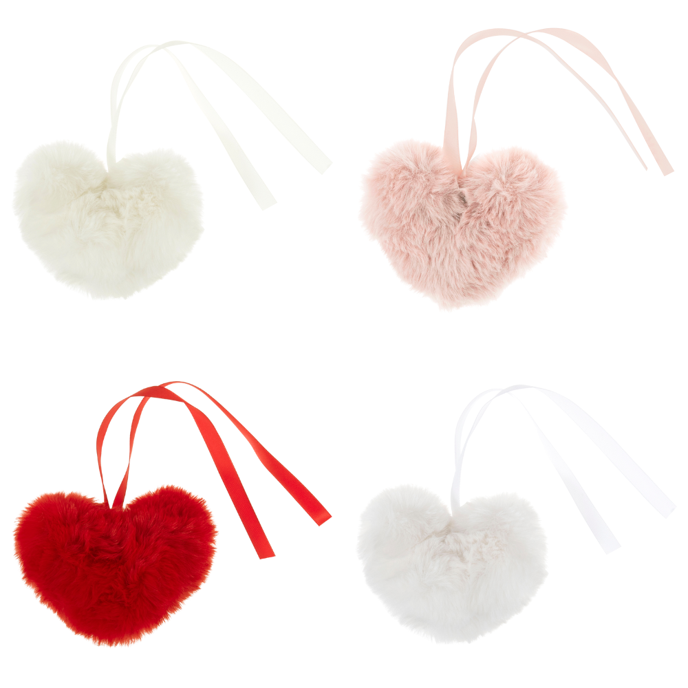 9cm Faux Fur Heart Shaped Pom Pom | Gift Wrap, Home Decor & Crafts
