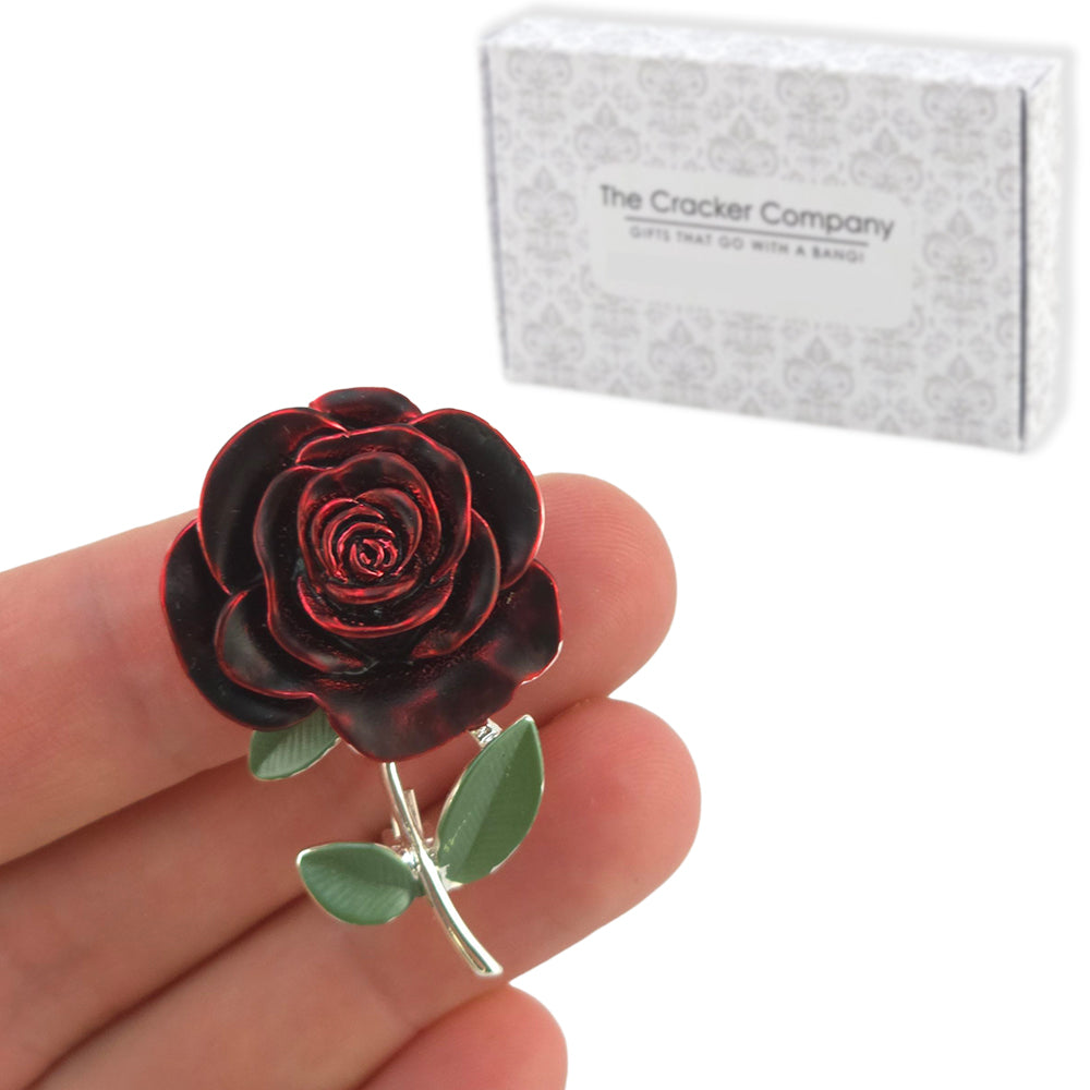 Rich Red Rose Brooch | 4.2cm Long | Little Gift for Ladies | Cracker Filler