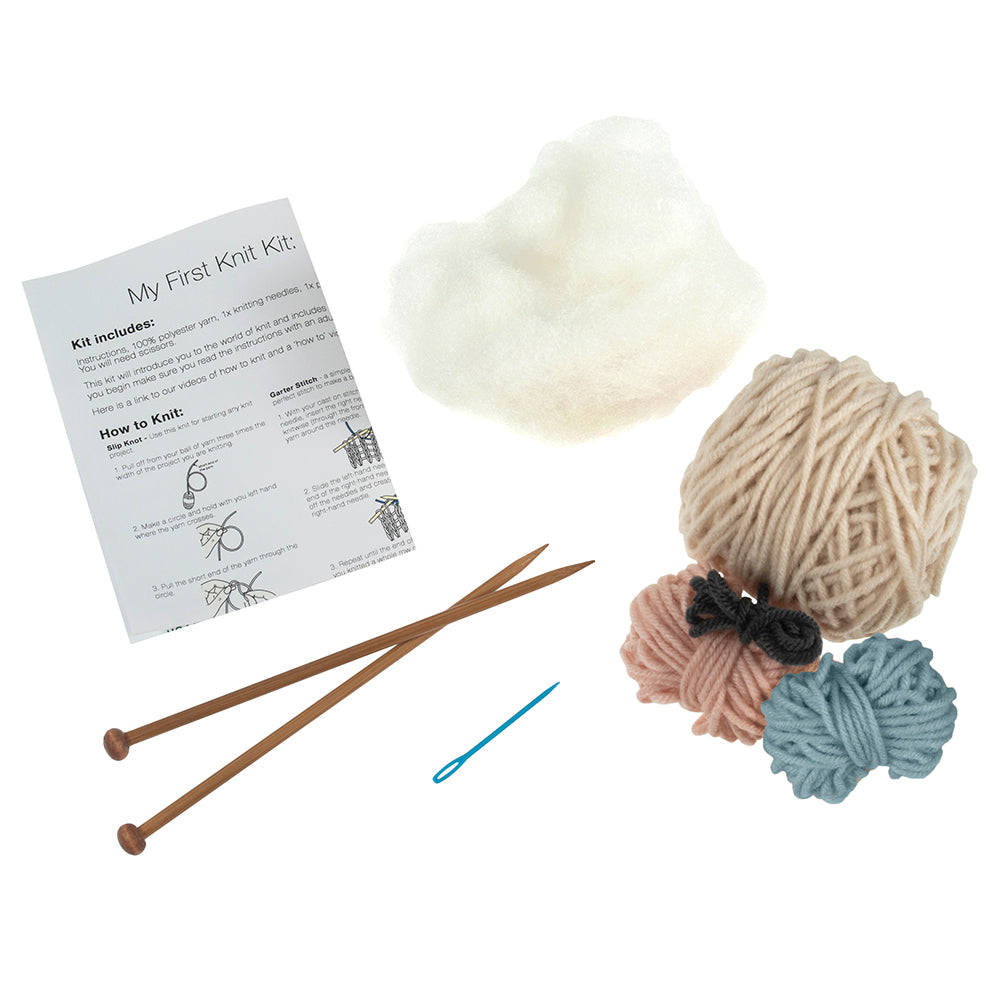 My First Knitting Kit | Bunny and Pink or Blue Scarf | Beginners