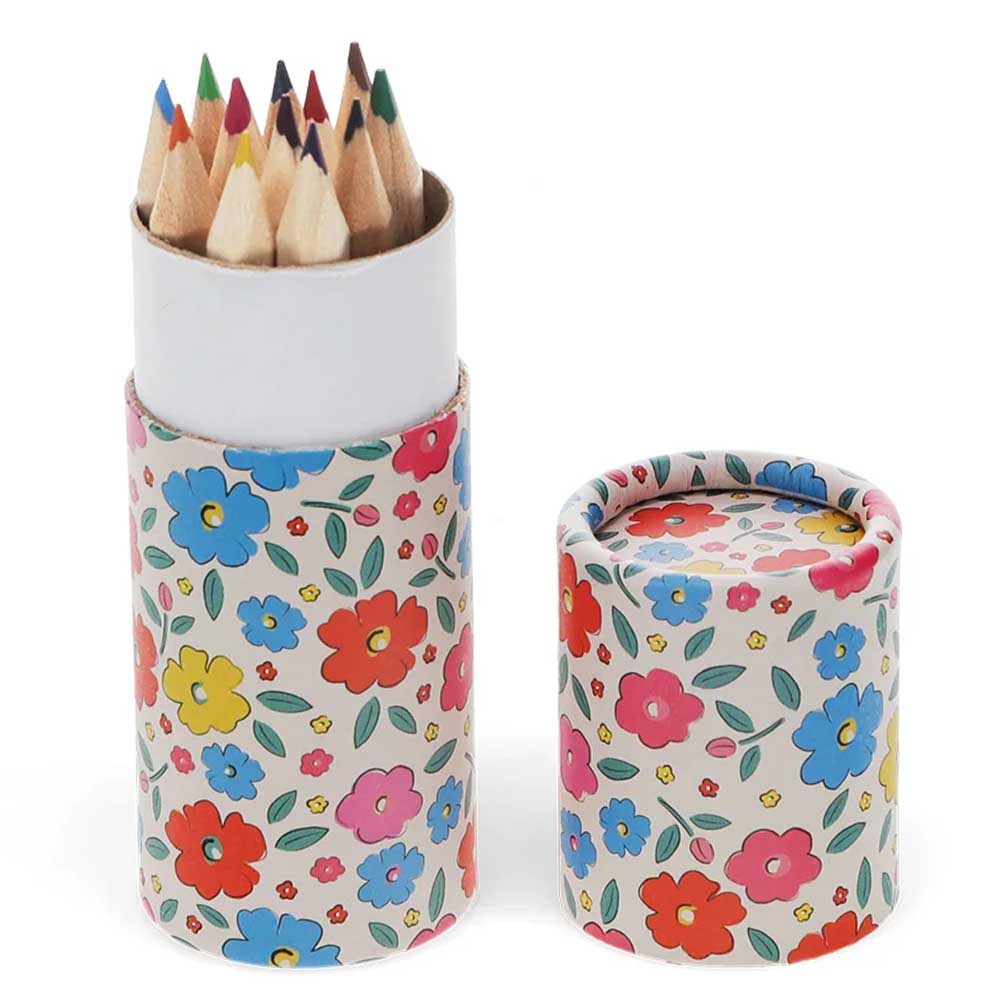 Tilde | 12 Short Floral Coloured Pencil Crayons  | Little Gift | Cracker Filler