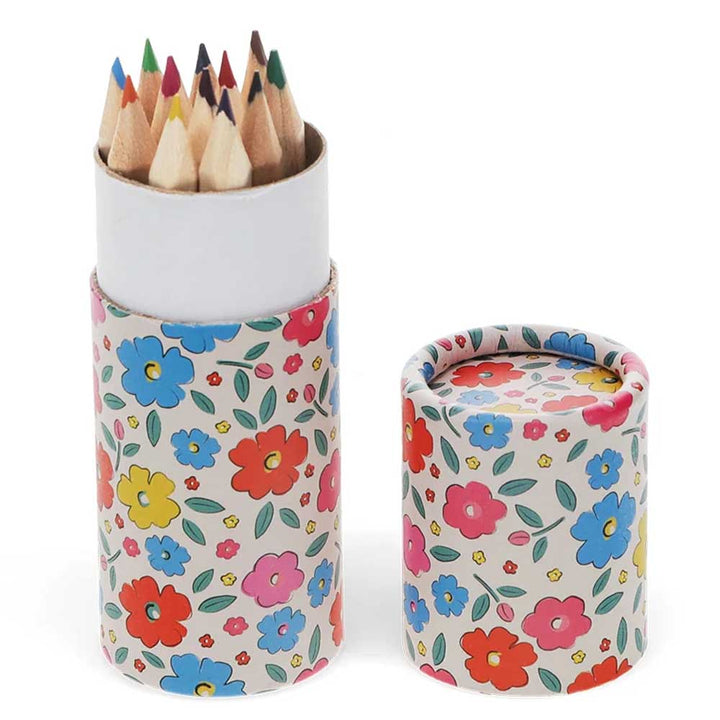 Tilde | 12 Short Floral Coloured Pencil Crayons  | Little Gift | Cracker Filler