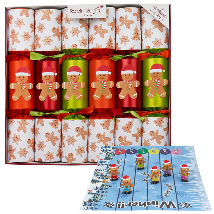 Racing Gingerbread Men | 6 Handmade Crackers | Christmas Fun | Ready Made