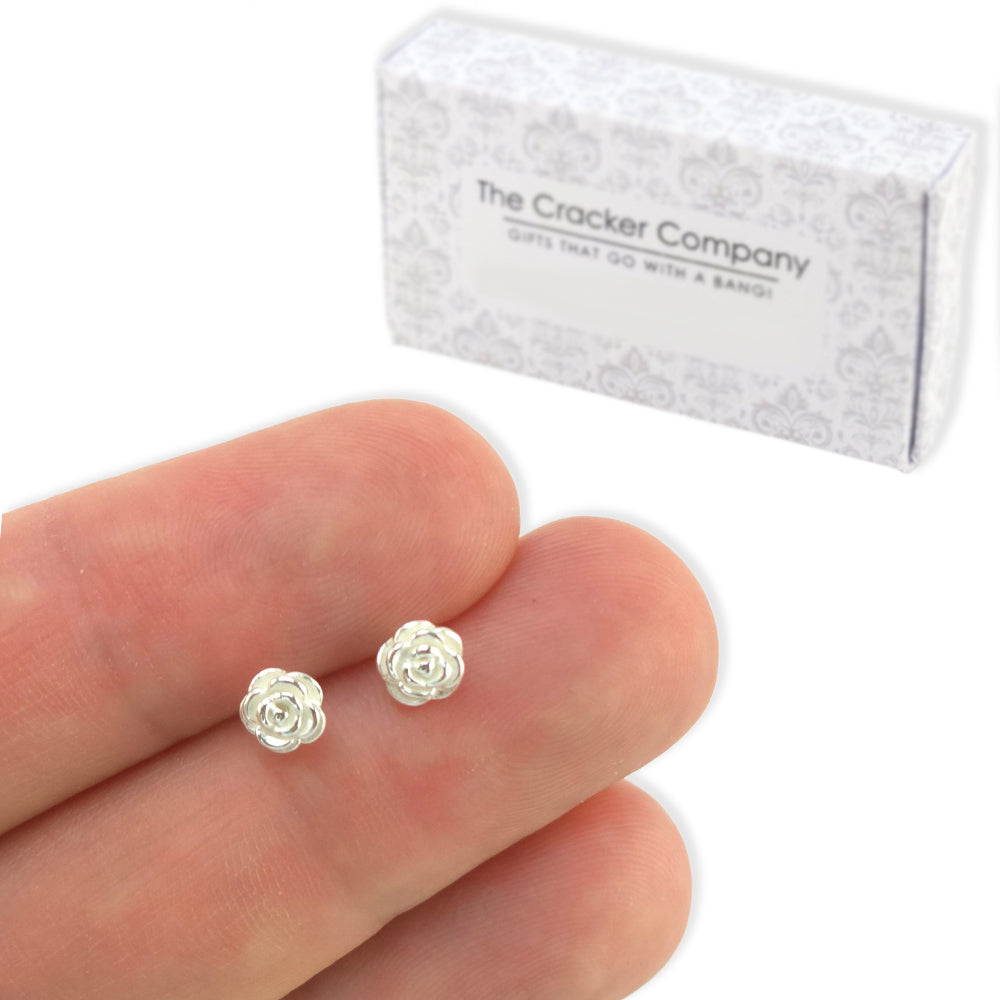 Sterling Silver Rose Stud Earrings | Mini Gift | Cracker Filler