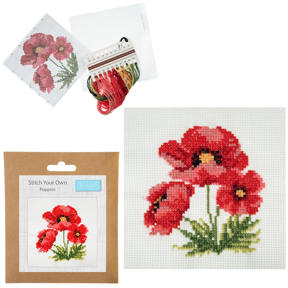 Trimits Mini Counted Cross Stitch Kit: Poppies Trimits Mini Counted Cross Stitch Kit: Poppies