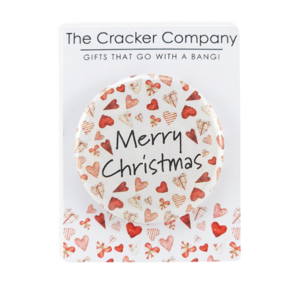 Scandi Hearts | Merry Christmas | 38mm Pin Badge | Little Gift | Cracker Filler