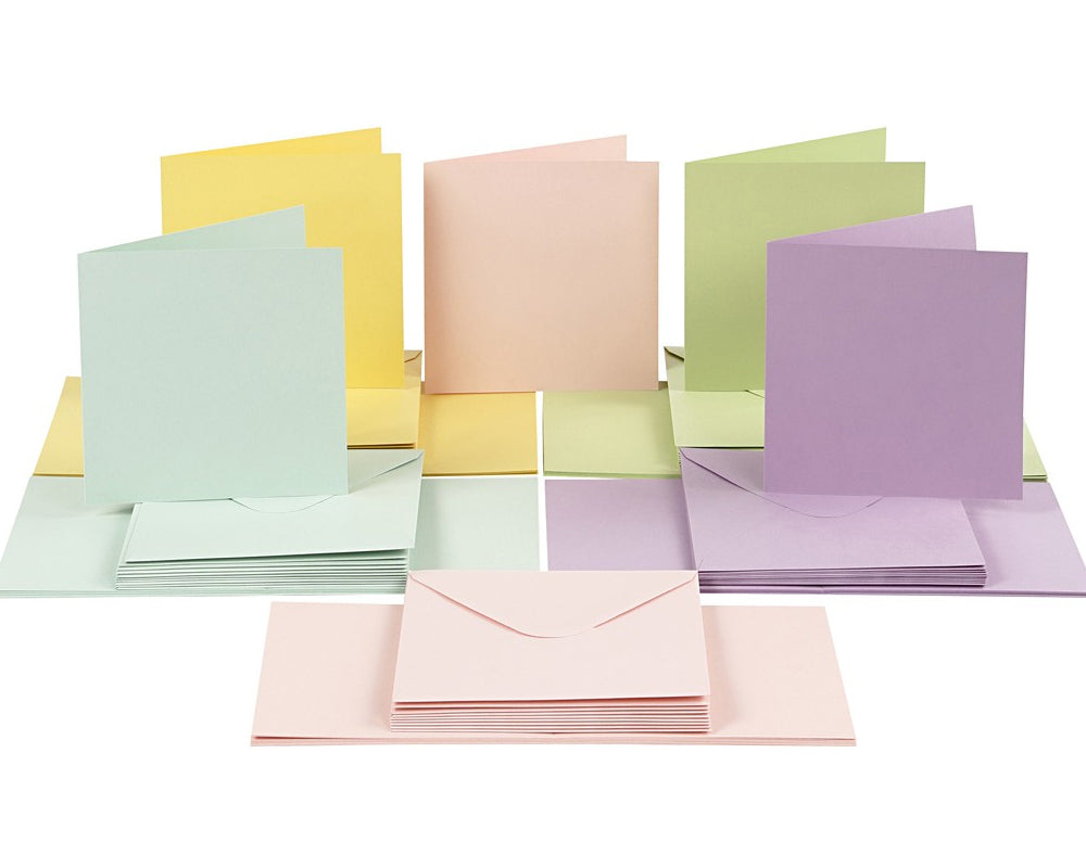 50 Pastel 15cm Square Cards and Envelopes for Card Making Crafts