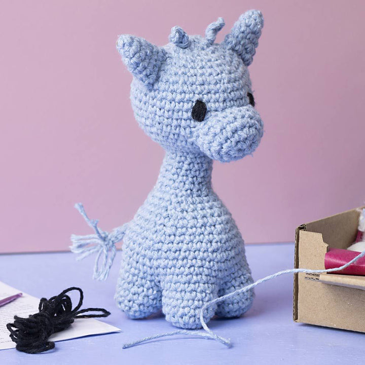 Amigurumi Complete Craft Kit | Light Blue Giraffe | Japanese Crochet | 15cm Tall
