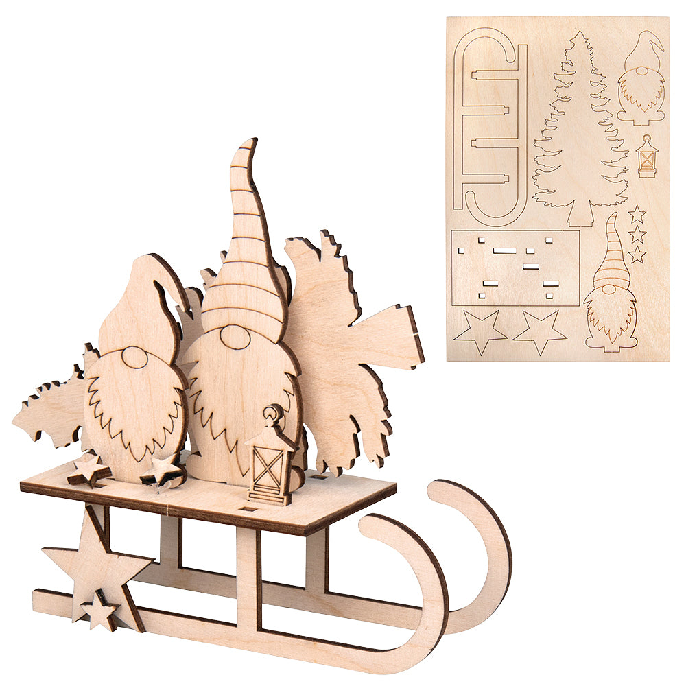 16cm Wooden Self Assembly Gonk Scene with Sleigh | Adult Christmas Craft