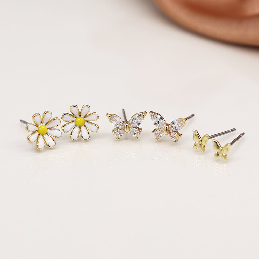Pretty Daisy & Butterfly Earrings Trio | Mini Gift | Cracker Filler