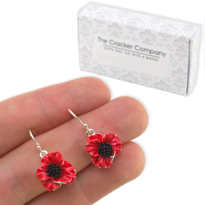 Red Poppy | Silver Tone Drop Earrings | Little Gift for Ladies | Cracker Filler