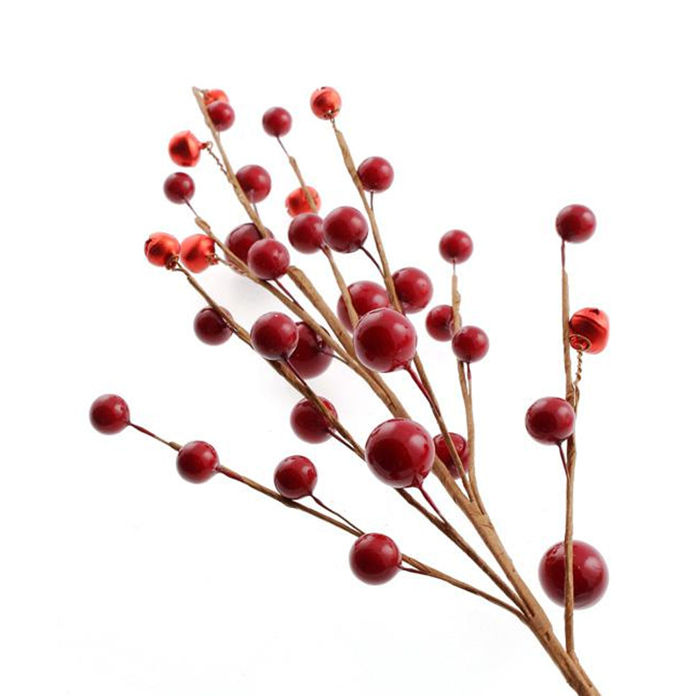 Red Bells & Berries | Christmas Faux Floristry Stem | 42cm Long