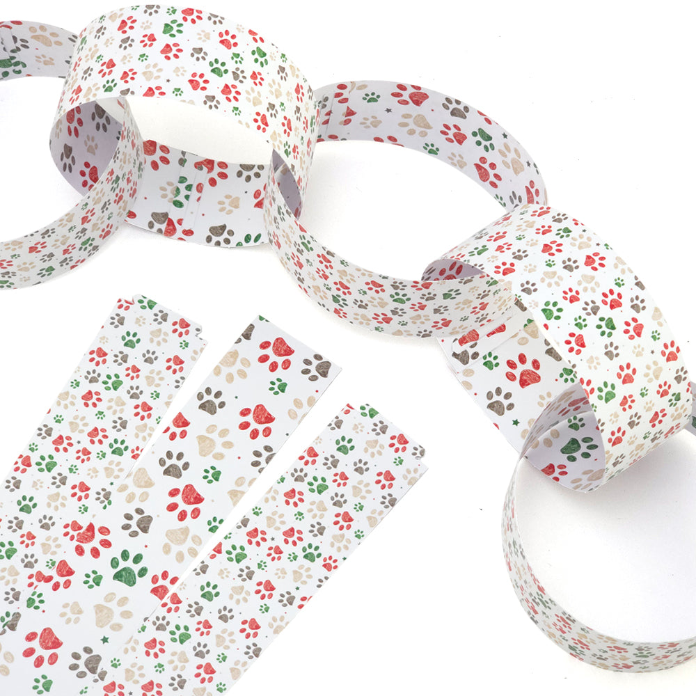 30 Reusable Christmas Paper Chains | Sketched Pawprints | No Glue Needed | 2.5m