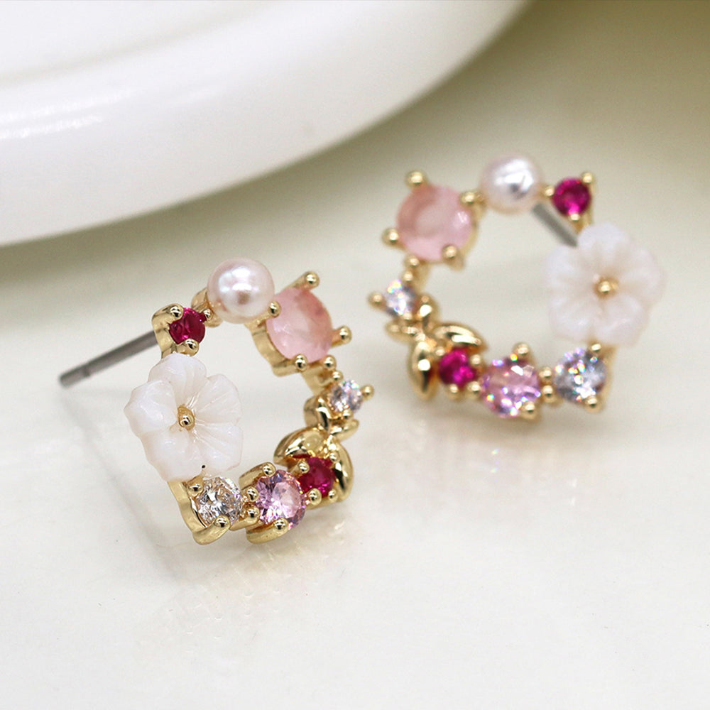 Pretty Floral Crystal Wreath Earrings | Pierced Ears | Mini Gift | Cracker Filler