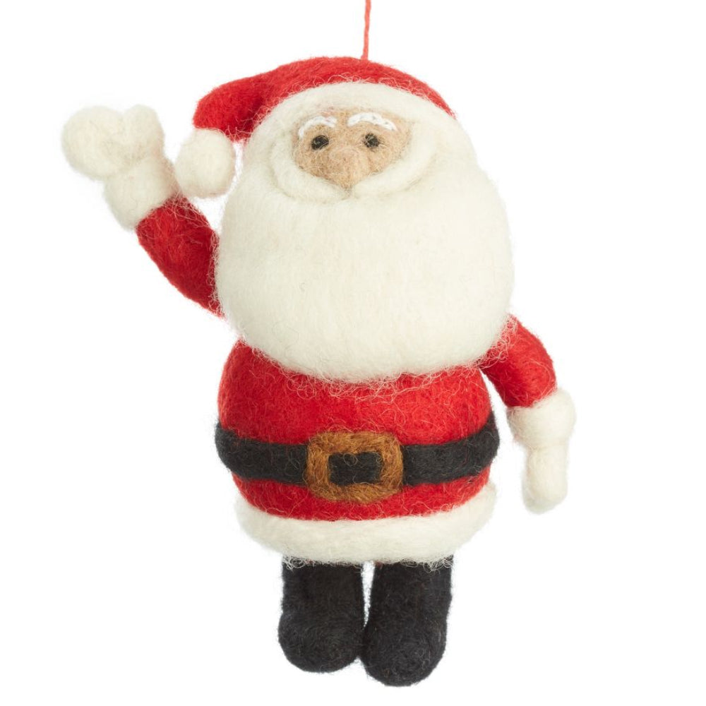 11cm Handmade Felted Santa Christmas Tree Bauble Ornament | Fairtrade Felt
