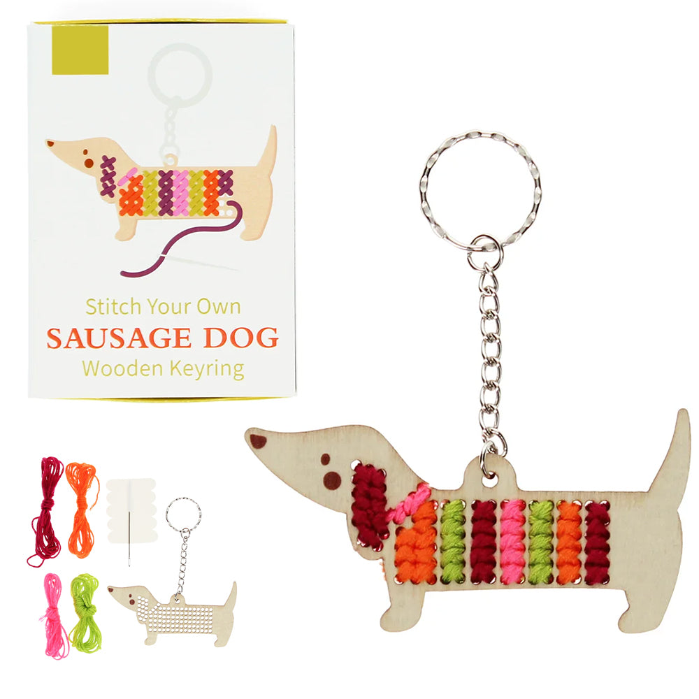 Stitch Your Own Wooden Sausage Dog Keyring | Little Sewing Craft Kit | Gift Idea