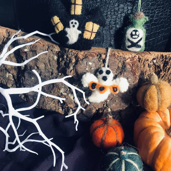 Set of 4 Handmade Felt Hanging Decoration for Halloween | Witch Themed