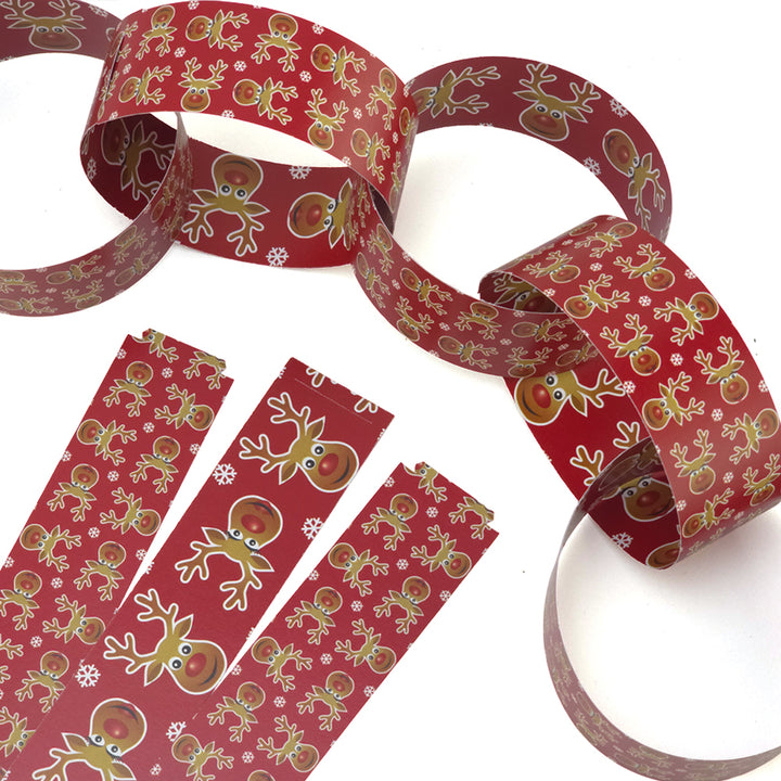 30 Reusable Christmas Paper Chains | Cheery Rudolph | No Glue Needed | 2.5m