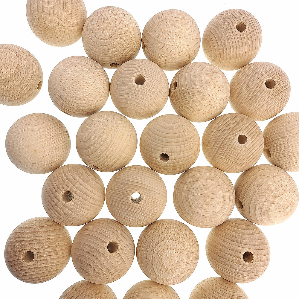 Untreated Round Wooden Beads with Threading Holes for Crafts