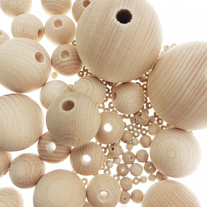 Untreated Round Wooden Beads with Threading Holes for Crafts