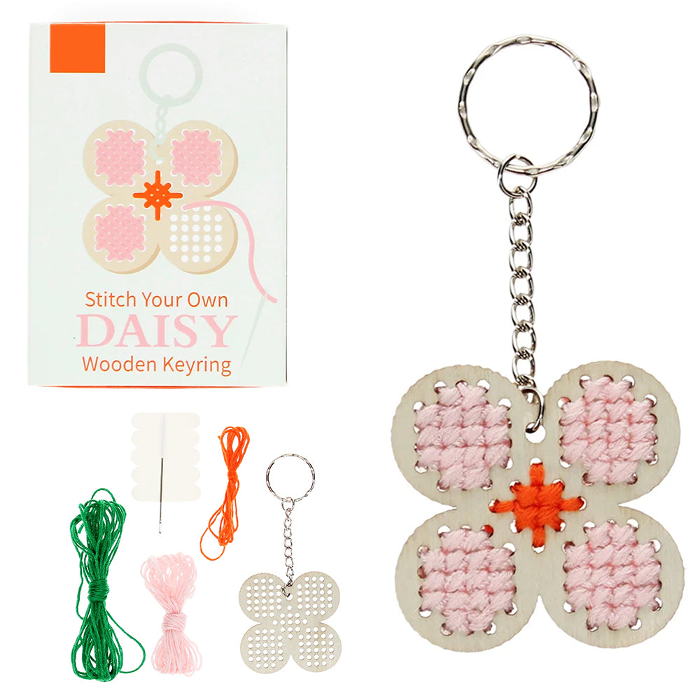 Stitch Your Own Wooden Daisy Keyring | Little Sewing Craft Kit | Gift Idea