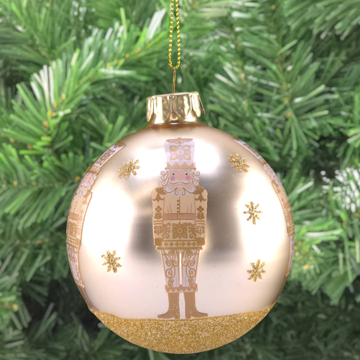 Gold Nutcracker Bauble | Single 8cm Glass Christmas Bauble | Gisela Graham