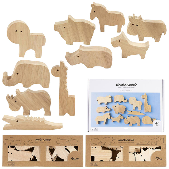 Chunky Wooden Farm & Safari Animals to Decorate | 10 or Bulk 42 | Kids Crafts