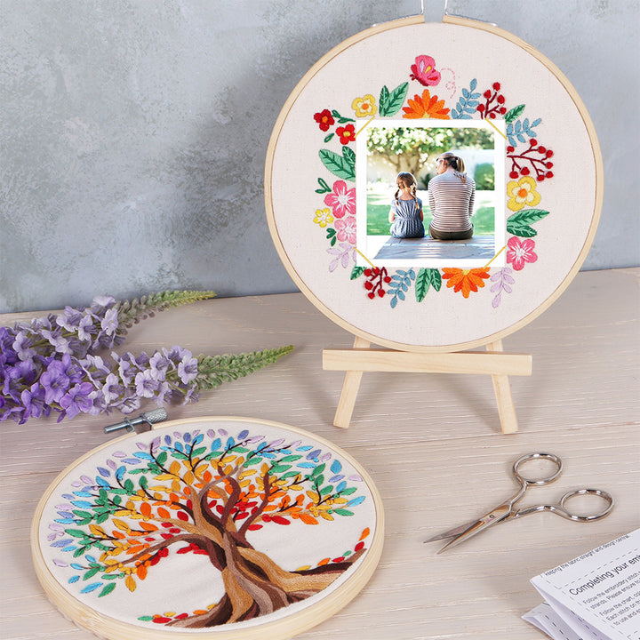 Floral Photo Frame | Complete Embroidery Craft Kit with Hoop | 15cm Wide