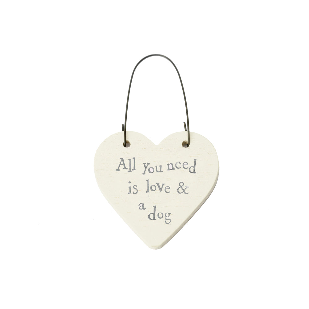 Love & A Dog - Mini Wooden Hanging Heart - Cracker Filler Gift