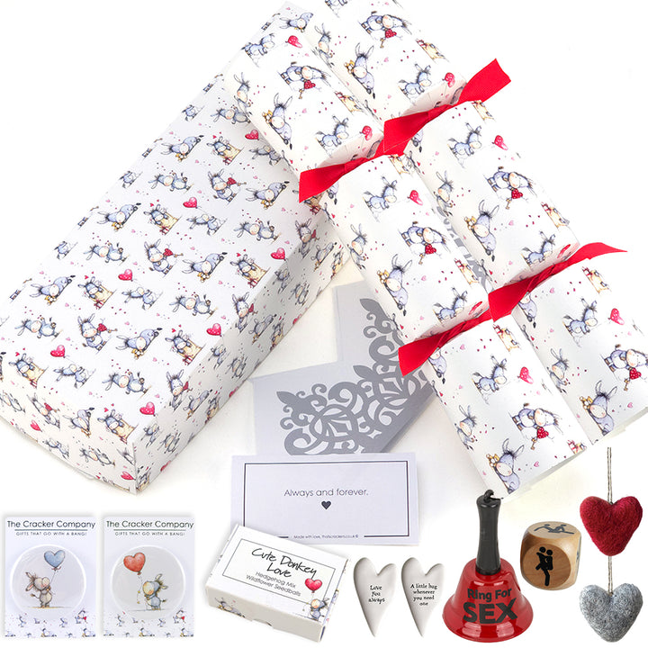 Cute Donkey Love | Pair of Filled Valentine's Day Crackers | Choice of Gifts