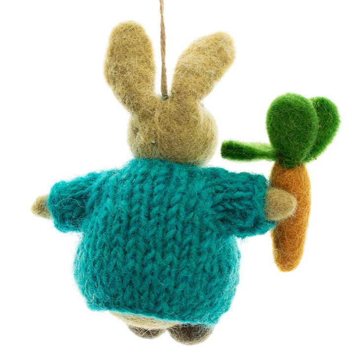 Single 10cm Hand Felted Rabbit in Cardigan Easter Tree Decoration