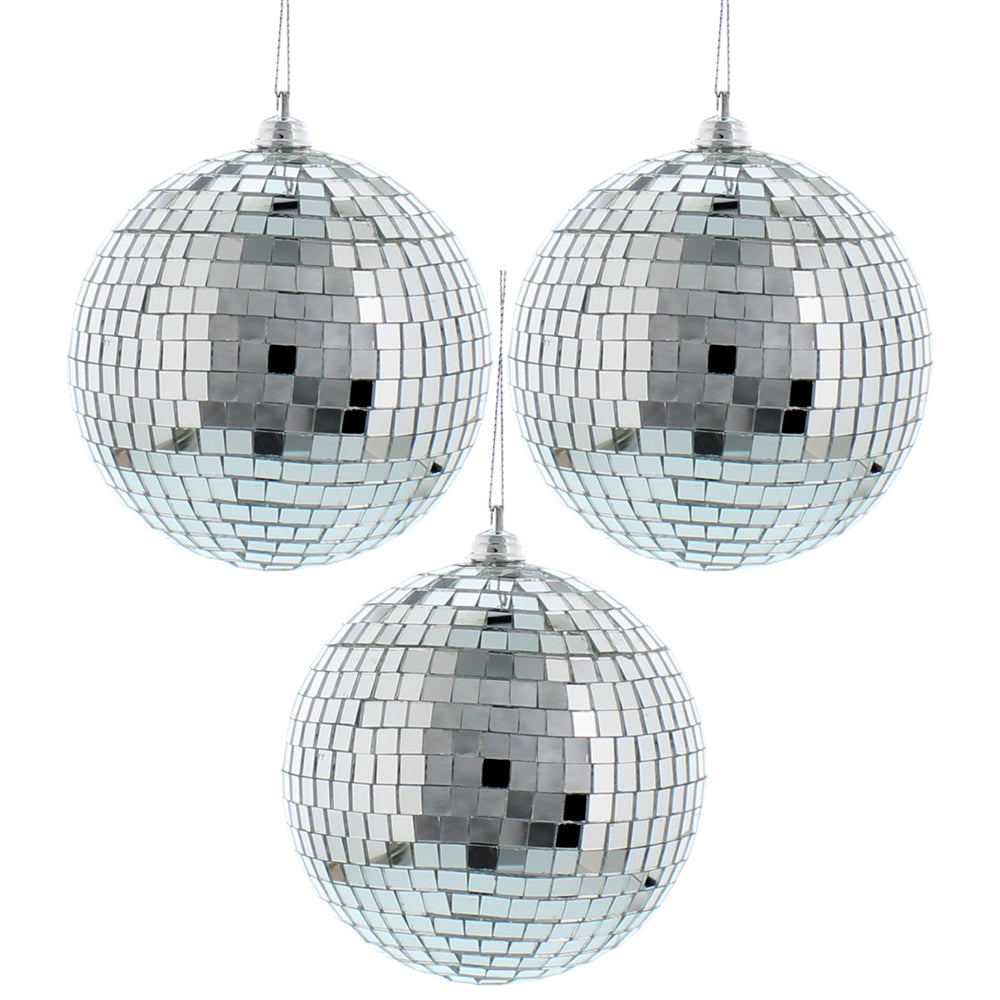 8cm Mirror Balls | Pack of 3 | Christmas Tree Decoration Bauble | Glitter Balls