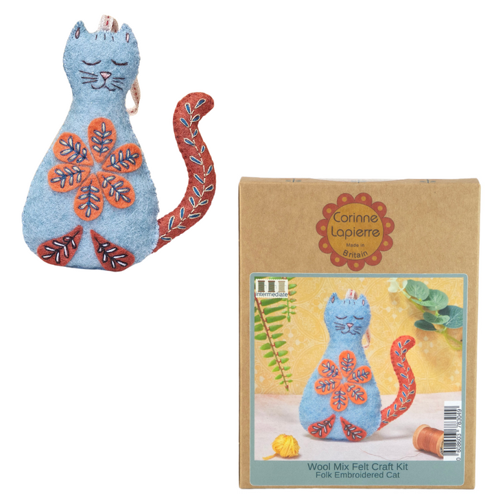 Folk Cat Hanging Ornament | Mini Felt Sewing & Embroidery Kit | Corinne Lapierre