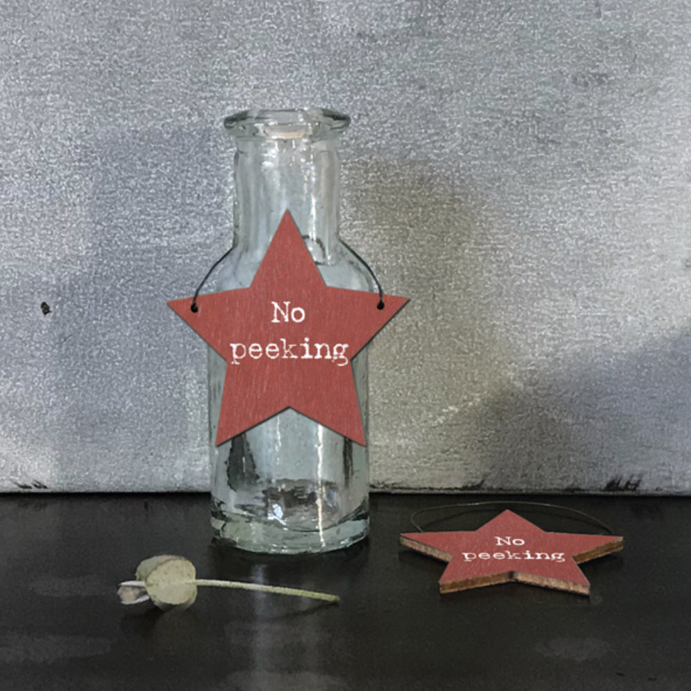 No Peeking - Mini Wooden Hanging Star - Cracker Filler Gift