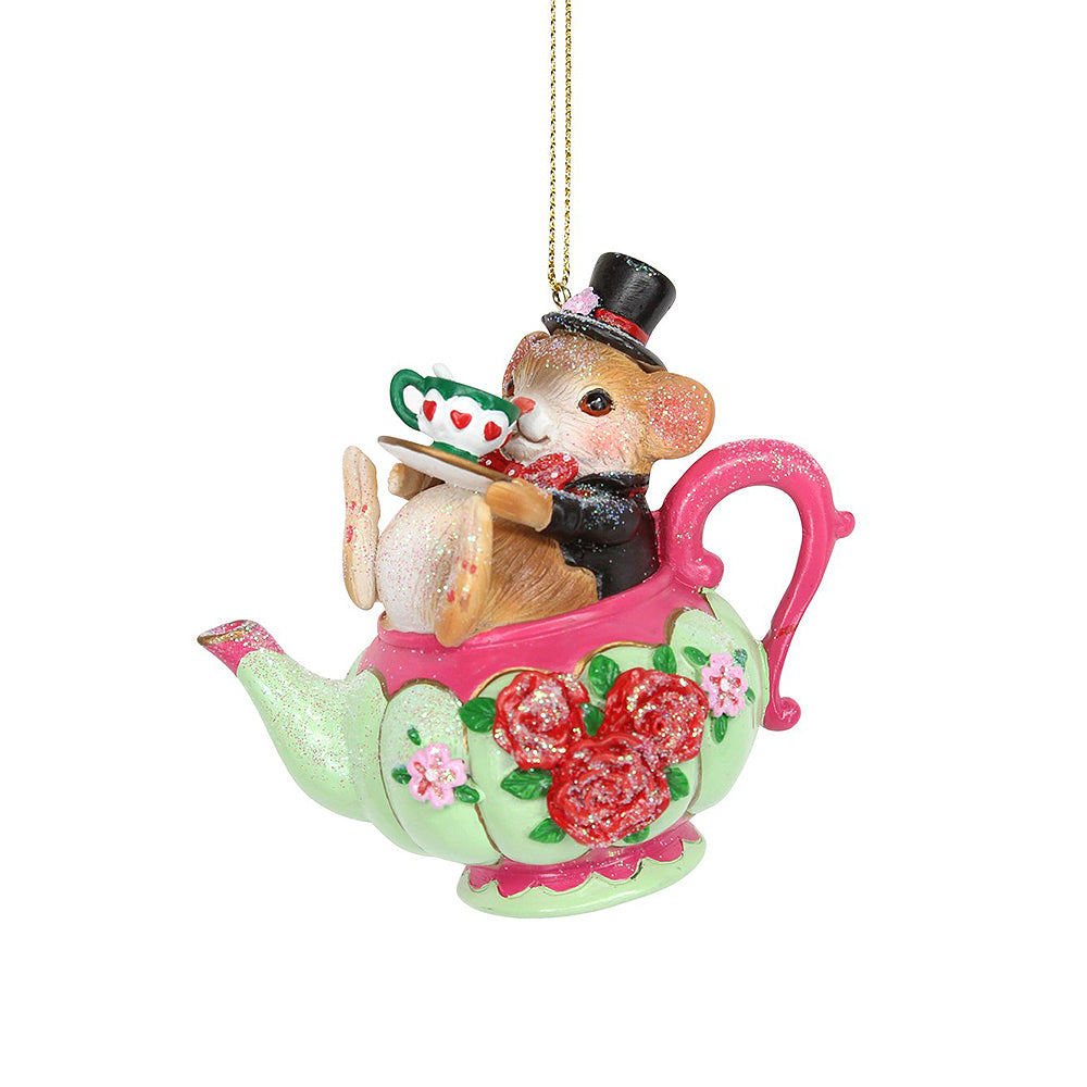 Dormouse in Teapot Hanging Ornament | Christmas Tree Decorations | Gisela Graham