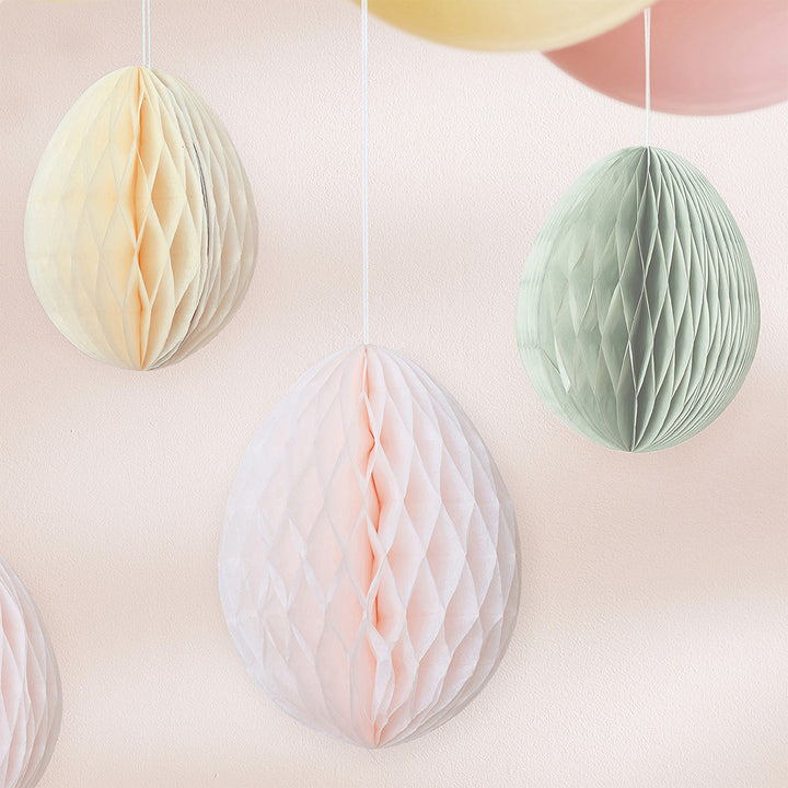 5 Hanging Paper Honeycomb Egg Decorations | 12 &amp; 16cm
