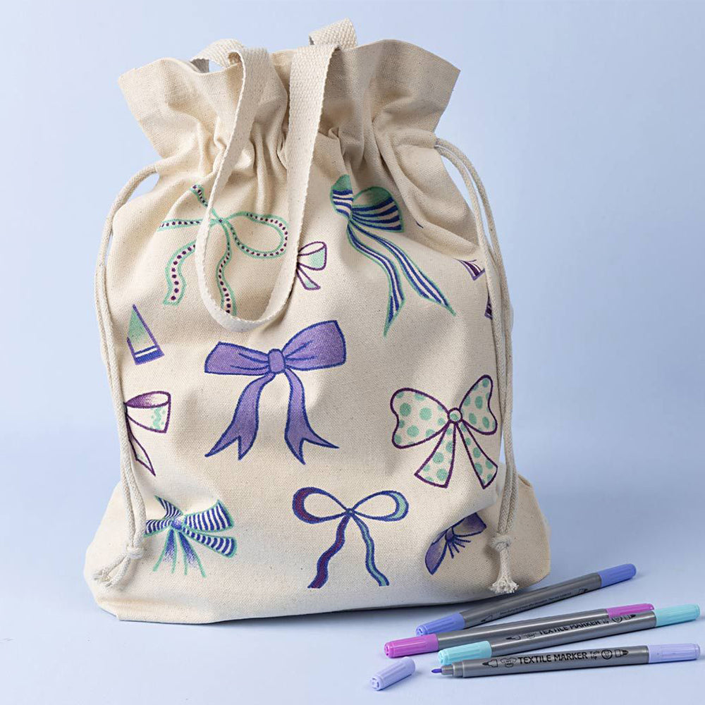 100% Cotton Drawstring Tote Bag | Single | Textile &amp; Fabric Painting | 40x34cm