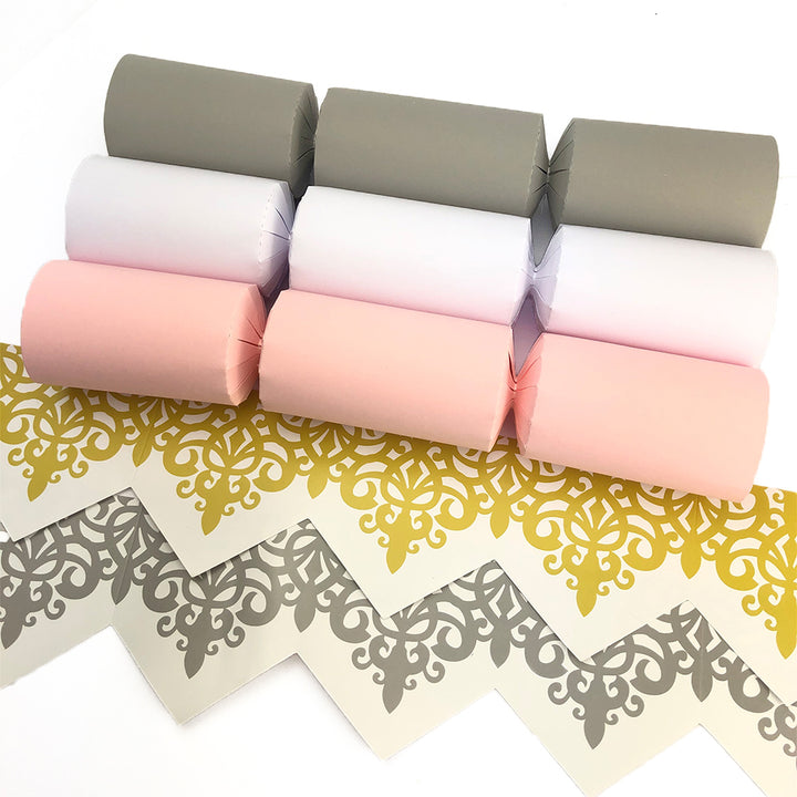 Grey and Pink Tones | Craft Kit to Make 12 Crackers | Recyclable | Optional Raffia