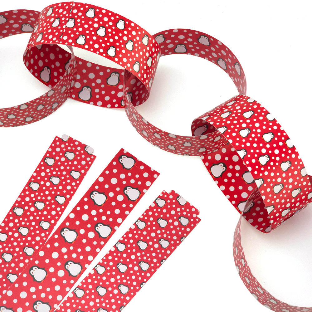 30 Reusable Christmas Paper Chains | Snowtime Penguin | No Glue Needed | 2.5m
