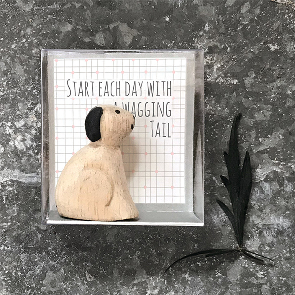 4cm Wooden Dog Boxed | Start Each Day With A Wagging Tail | Cracker Filler Gift