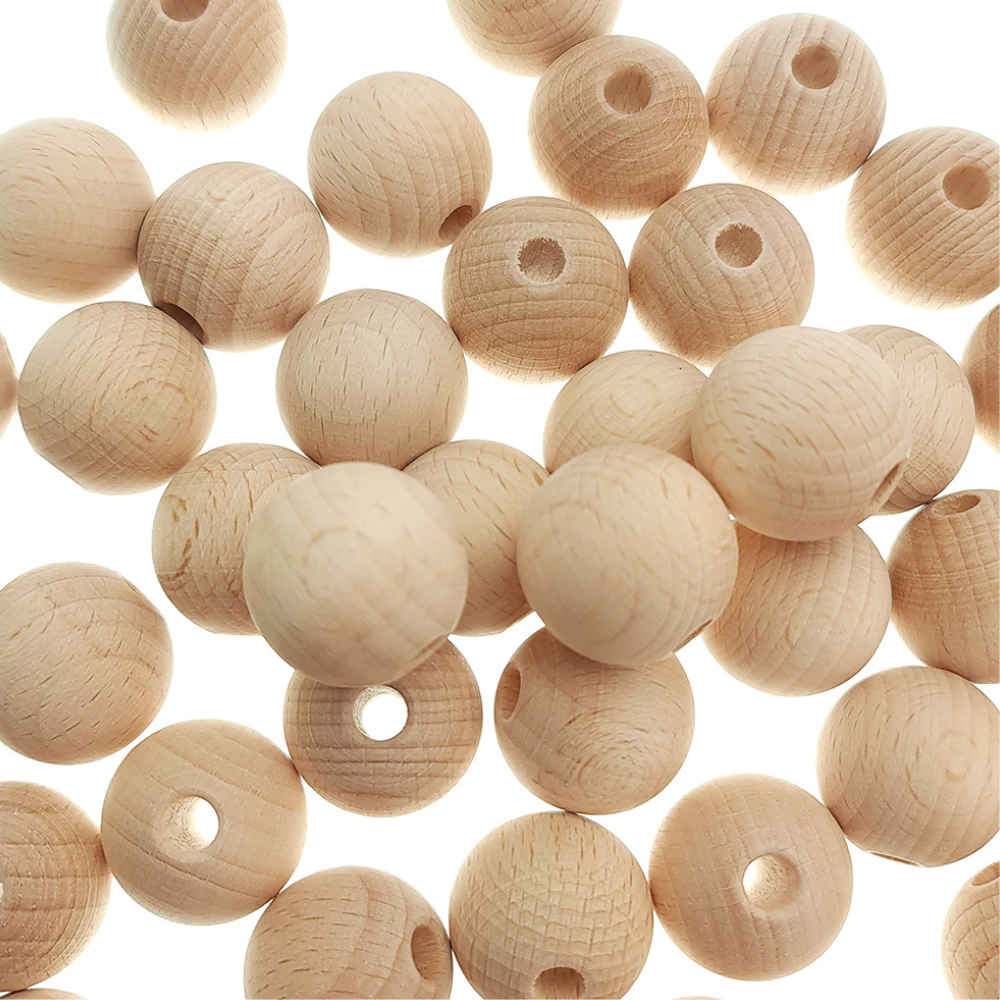 Untreated Round Wooden Beads with Threading Holes for Crafts